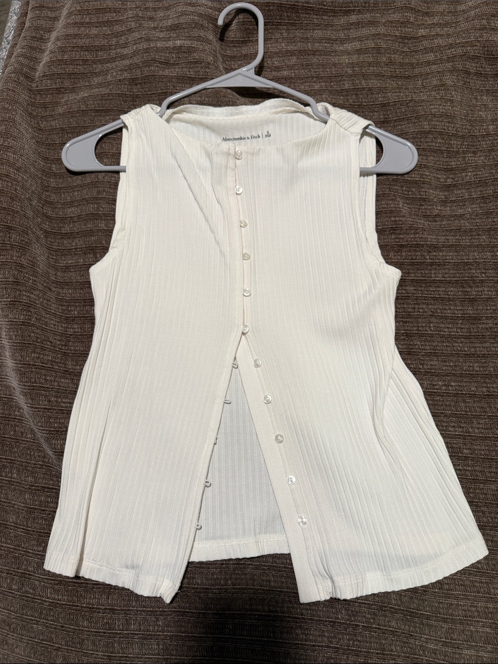 Abercrombie & Fitch Ivory Ribbed Button-Front Tank Top